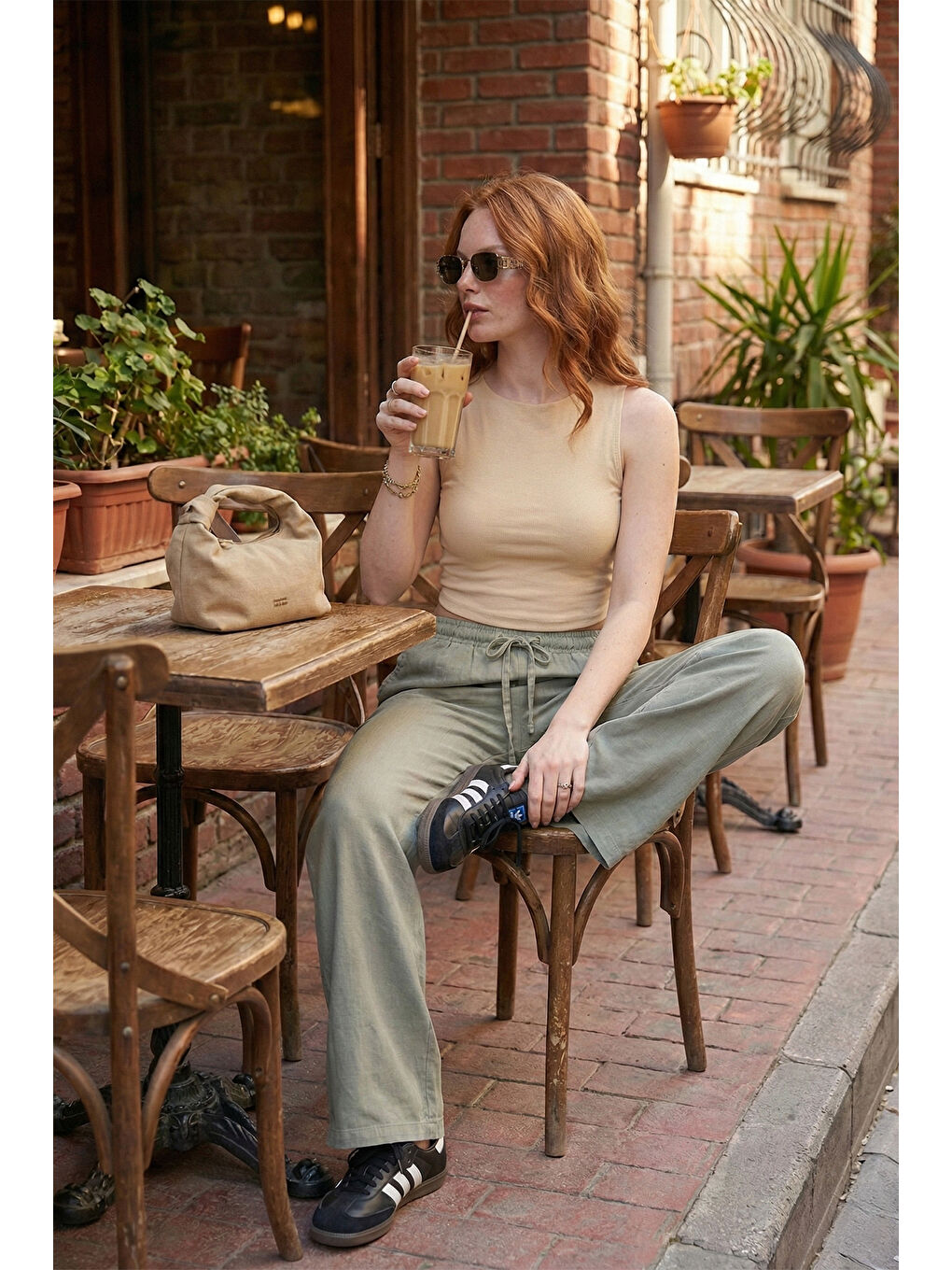 Haki Wide Leg Yüksek Bel Geniş Paça Kadın Pantolon 668YP5424