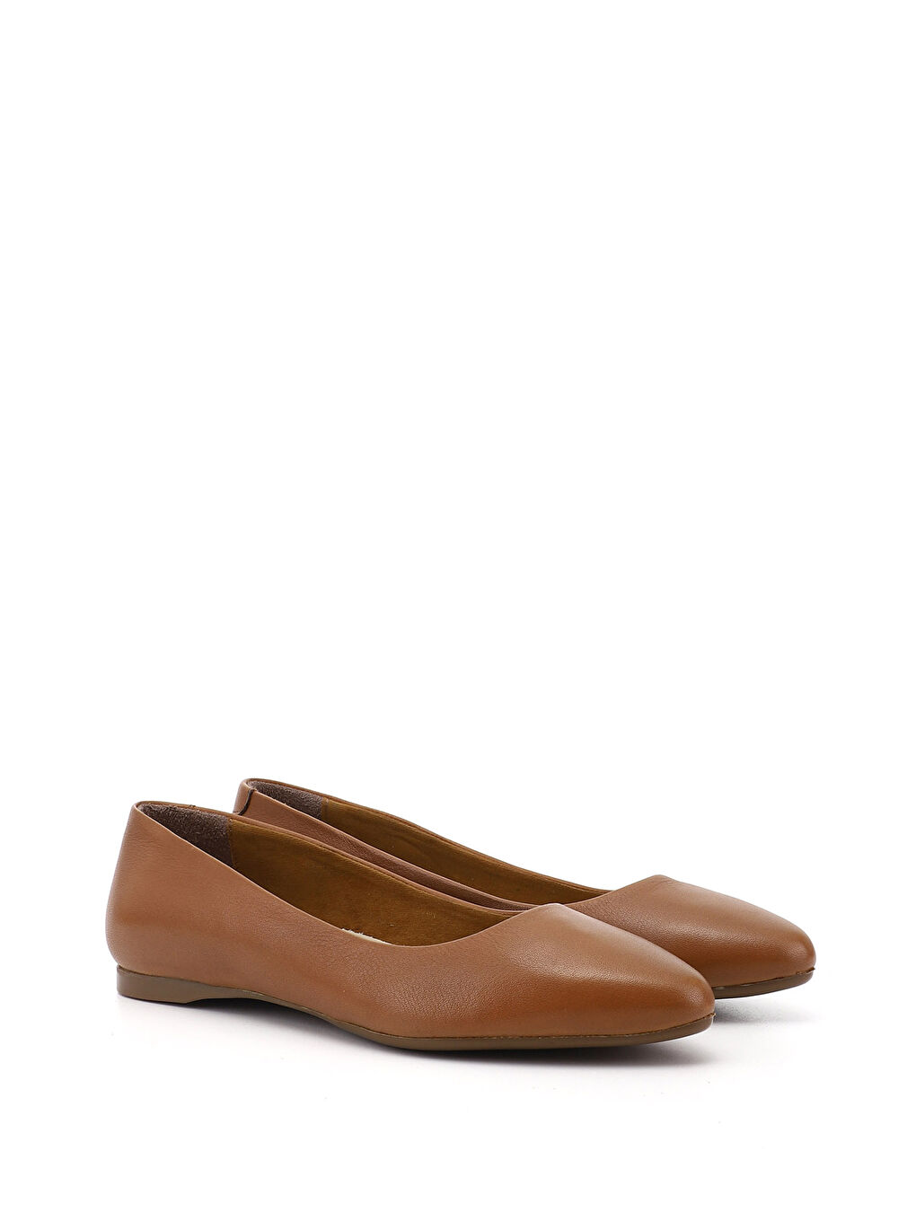 Kahverengi Kadın KAHVERENGİ-TABA Sivri Burun Düz Taban Hakiki Deri Babet-1