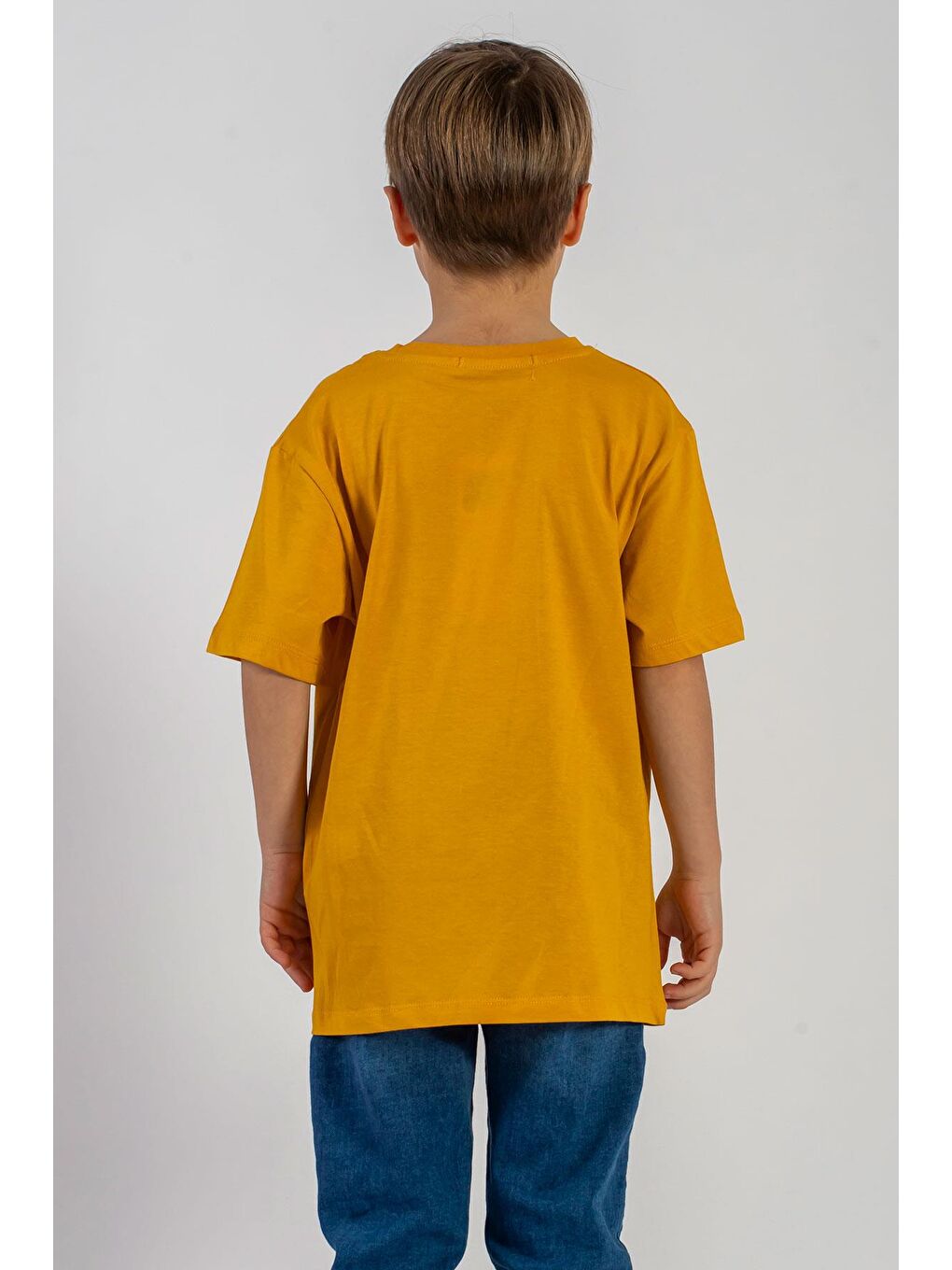 Sarı Bisiklet Yaka Kısa Kol Palmiye Baskılı Hardal Renk Erkek Çocuk Tshirt-3