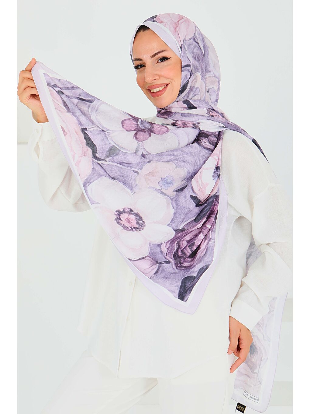 Desenli Bambu Kare Şal Lila - 27523-1