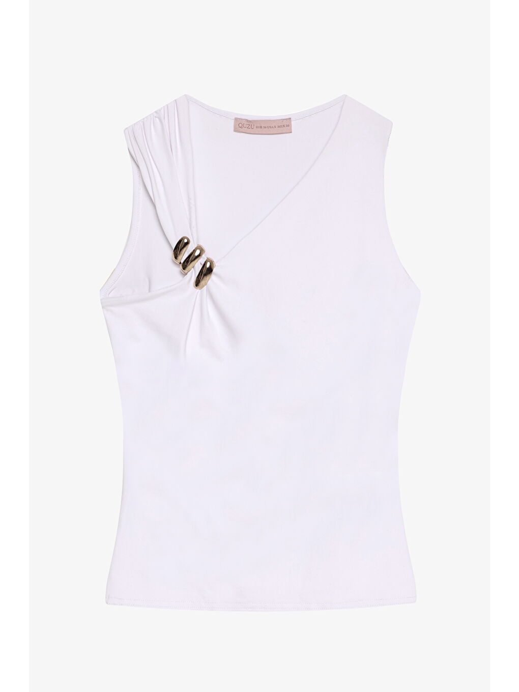 Asimetrik Yaka Metal Aksesuarlı Bluz Ekru-4