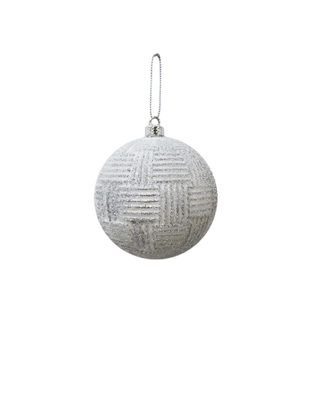 Yılbaşı Topu Gümüş Örgü Desenli Lüks Çam Ağacı Süsü Beyaz 8 cm 3'lü-2