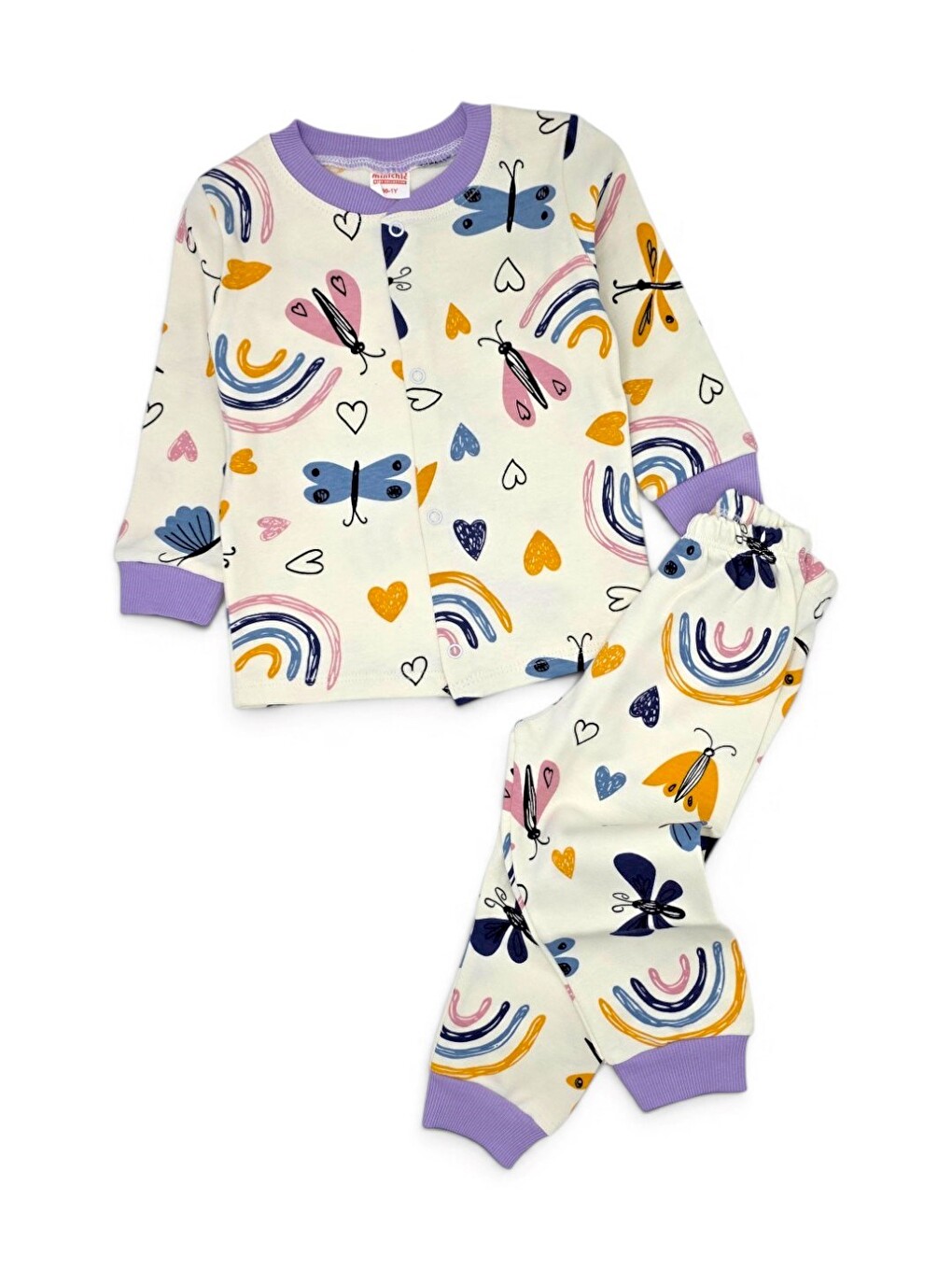 Lila Kız Bebek %100 Pamuklu 1-2-3 Yaş Baskılı Çıtçıtlı Alt Üst Pijama Takımı-2