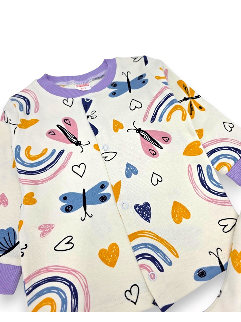Lila Kız Bebek %100 Pamuklu 1-2-3 Yaş Baskılı Çıtçıtlı Alt Üst Pijama Takımı-4