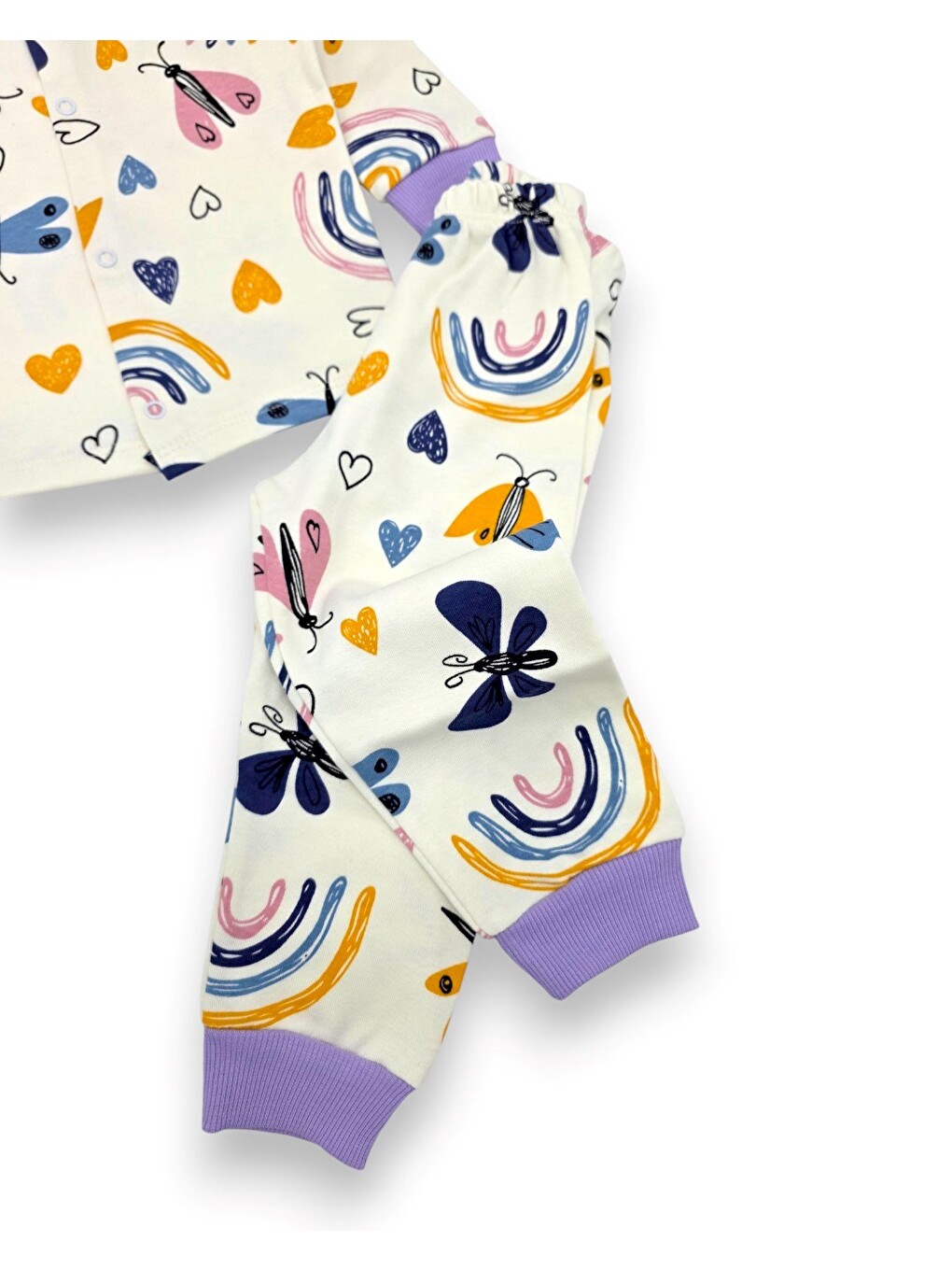 Lila Kız Bebek %100 Pamuklu 1-2-3 Yaş Baskılı Çıtçıtlı Alt Üst Pijama Takımı-5