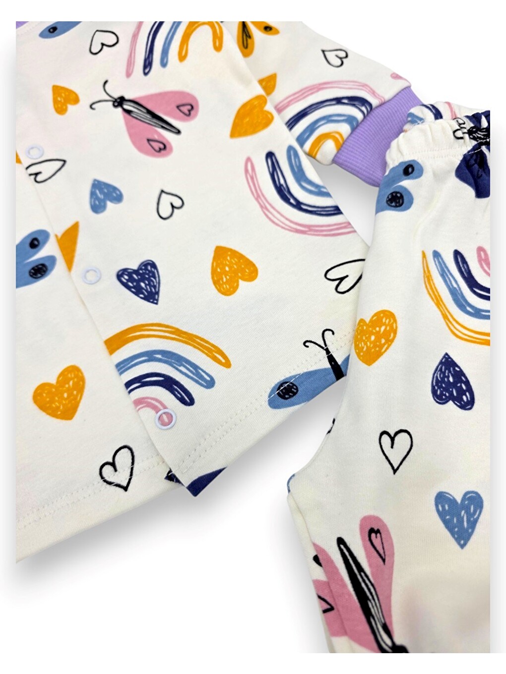 Lila Kız Bebek %100 Pamuklu 1-2-3 Yaş Baskılı Çıtçıtlı Alt Üst Pijama Takımı-6