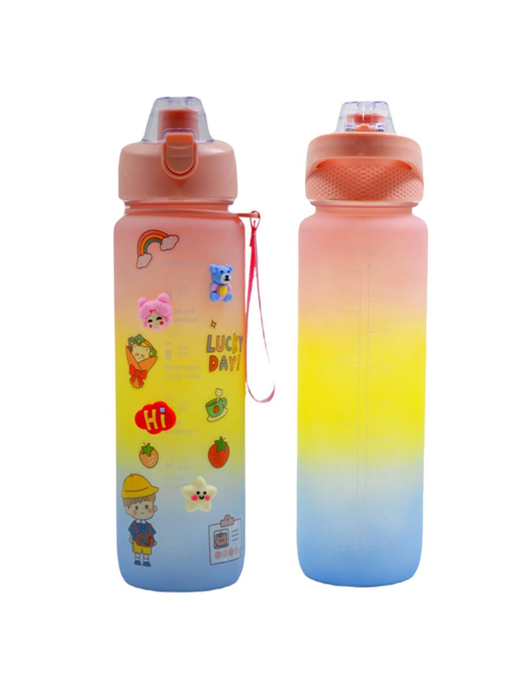 BottleBoss Pembe Pastel Renk Geçişli Sızdırmaz Kapak Motivasyon Matarası 1100 Ml Sticker HEDİYELİ Pembe - 5