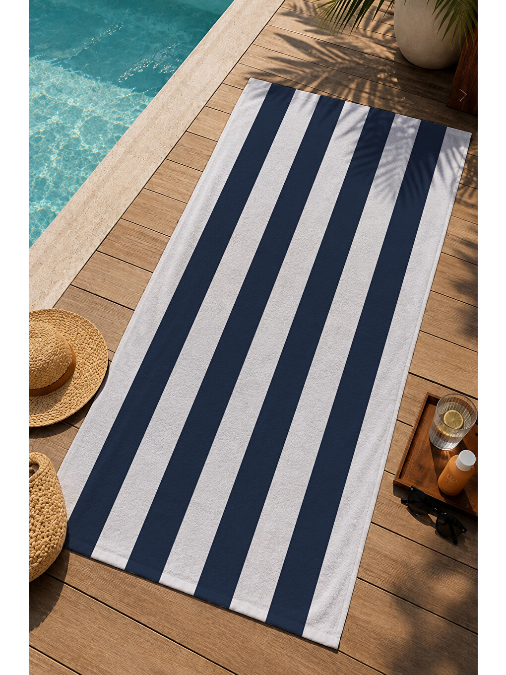Milbay Grup Lacivert Beyaz Kalın Dikey Çizgili 70x150 Cm Dijital Plaj Ve Banyo Havlusu-37494-2