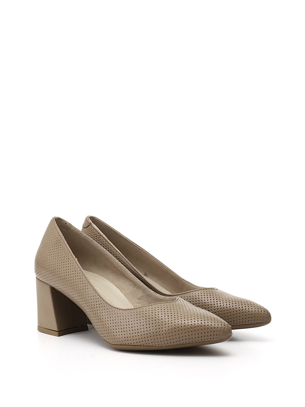 Bej Kadın BEJ-VİZON Sivri Burun Orta Kalın Topuklu Hakiki Deri Ayakkabı-1