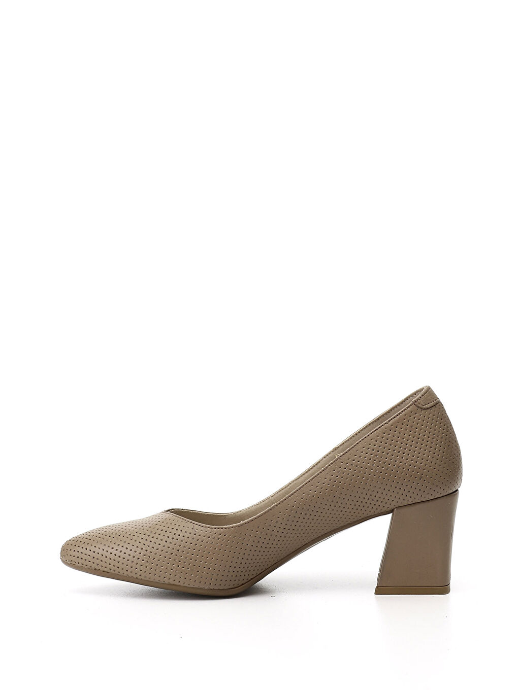 Bej Kadın BEJ-VİZON Sivri Burun Orta Kalın Topuklu Hakiki Deri Ayakkabı-2