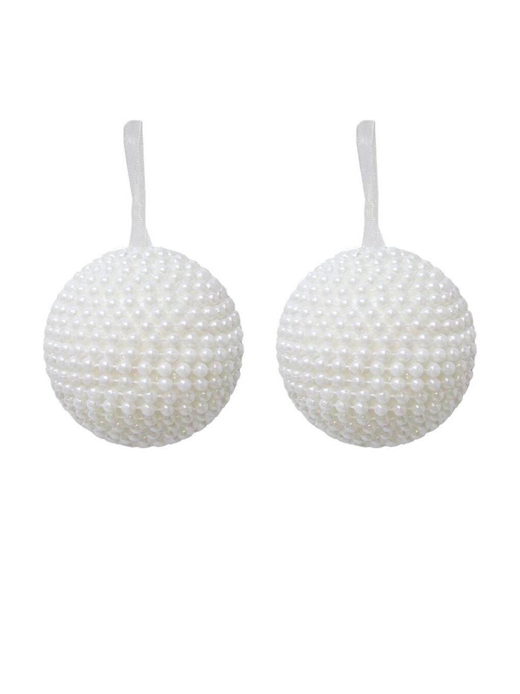 Yılbaşı Topu İnci Kaplama Çam Ağacı Süsü Beyaz 10 cm 2'li-1