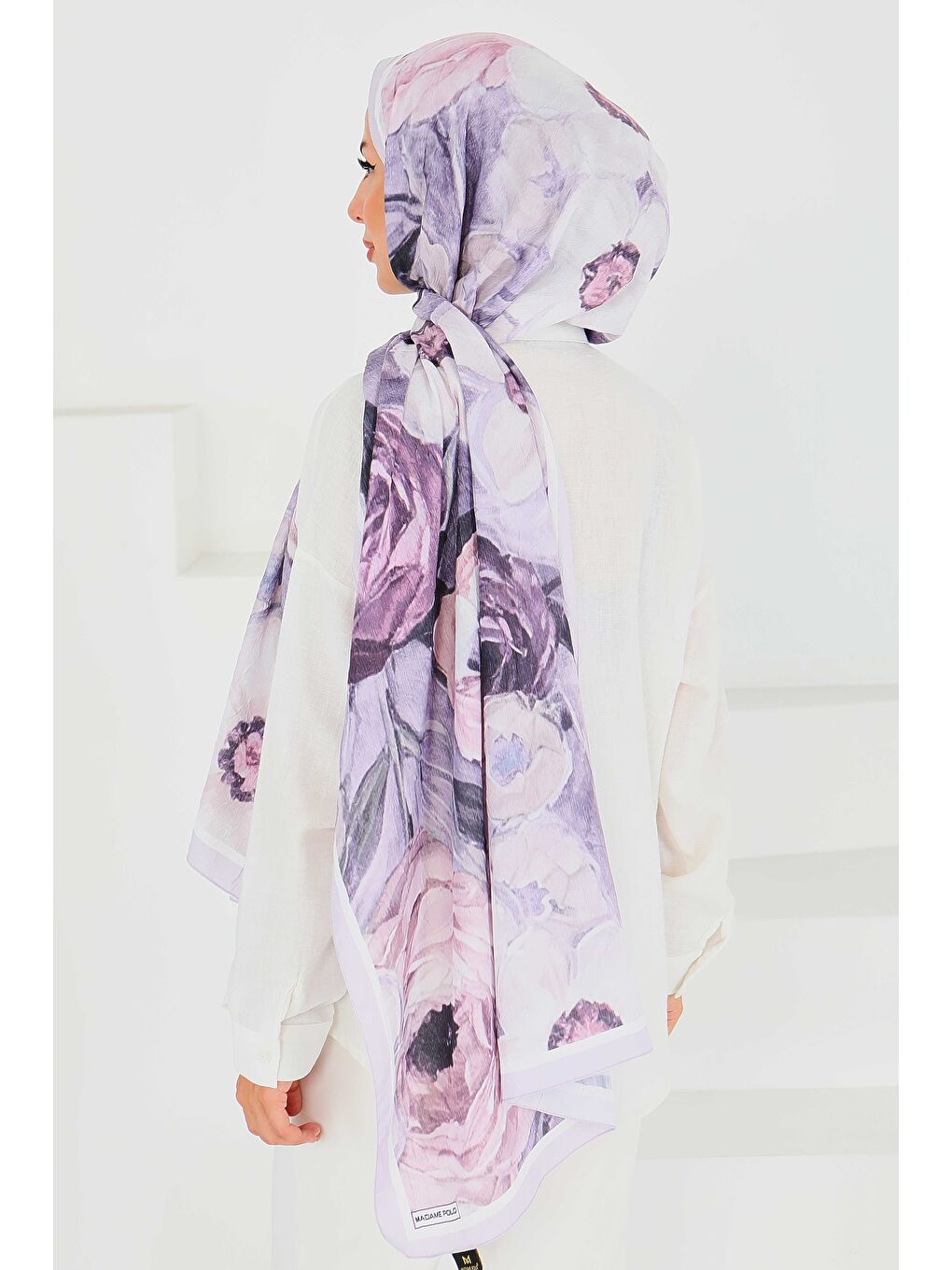 Desenli Bambu Kare Şal Lila - 27523-3