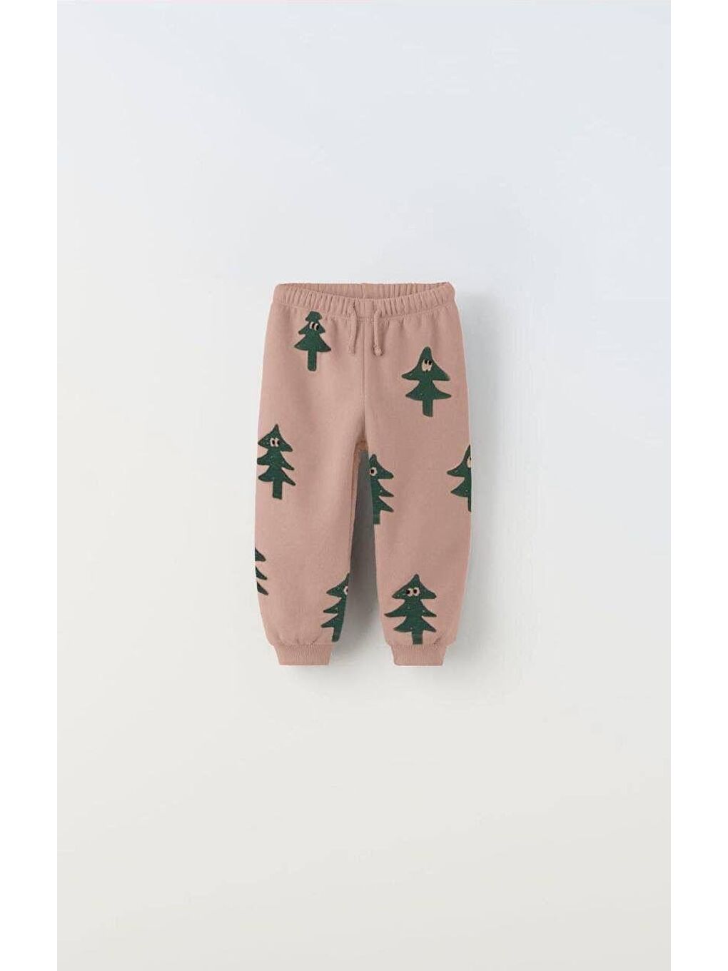 Kahverengi Unisex Çocuk Pamuklu Bej Ağaç Desenli Sweatshirt Ve Eşofman Takım – Rahat Kalıp-1