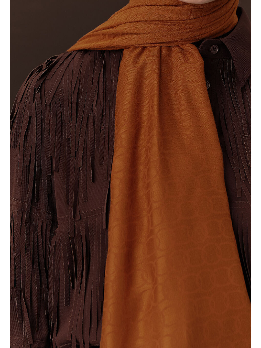 Kahverengi Premıum Yünlü Düz Şal Tarçın Kabuğu-1