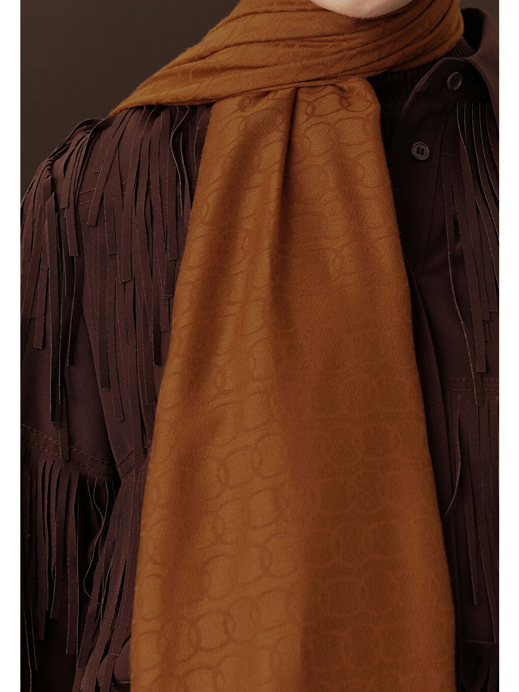 Kahverengi Premıum Yünlü Düz Şal Tarçın Kabuğu-2