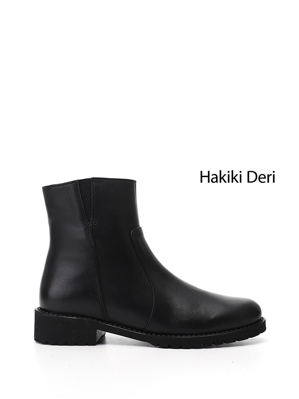 Siyah Kadın SİYAH Fermuarlı Kauçuk Taban Hakiki Deri Bot