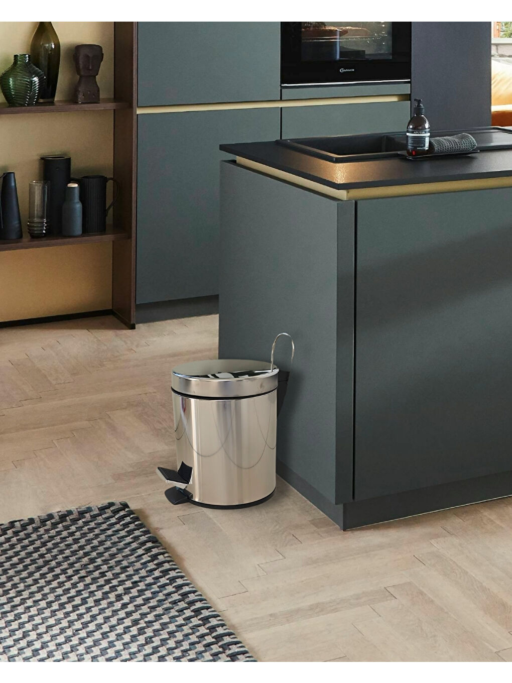 Gri Asma Aparatlı Pedallı Krom Metal 3 Litrelik Çöp Kovası | Hijyenik ve Kullanışlı Tasarım | Otel B-2