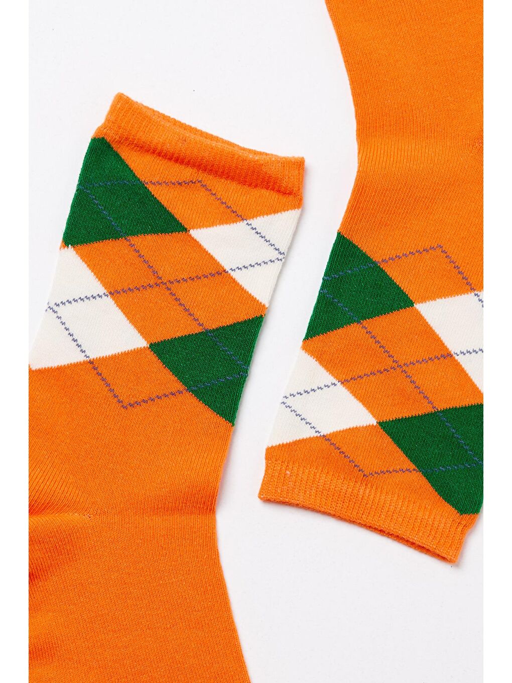 Çocuk Ekose Desenli Soket Çorap Turuncu-1