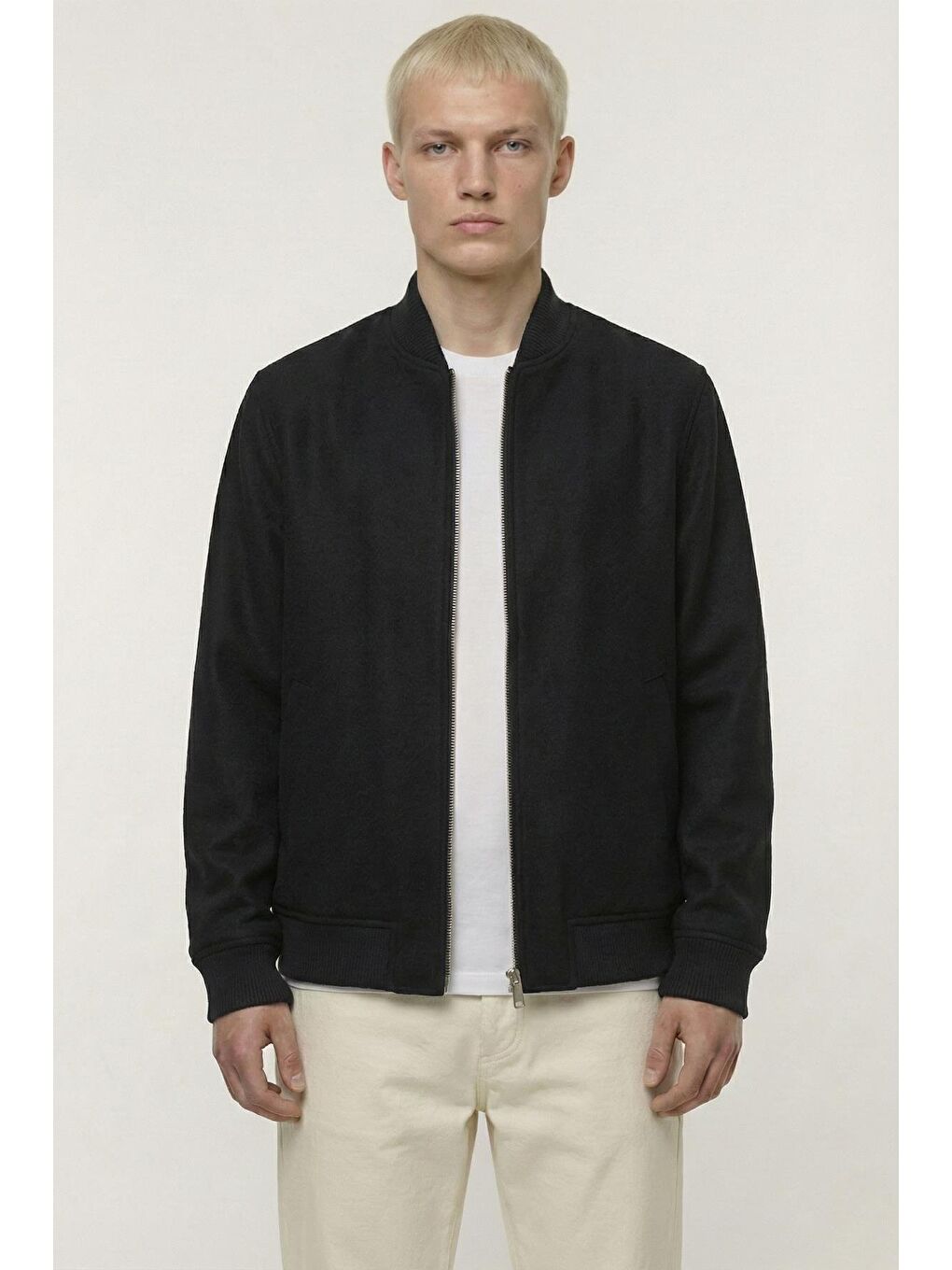 Giotelli Siyah Regular Fit Yünlü Bomber Yaka Kaşe Erkek Mont