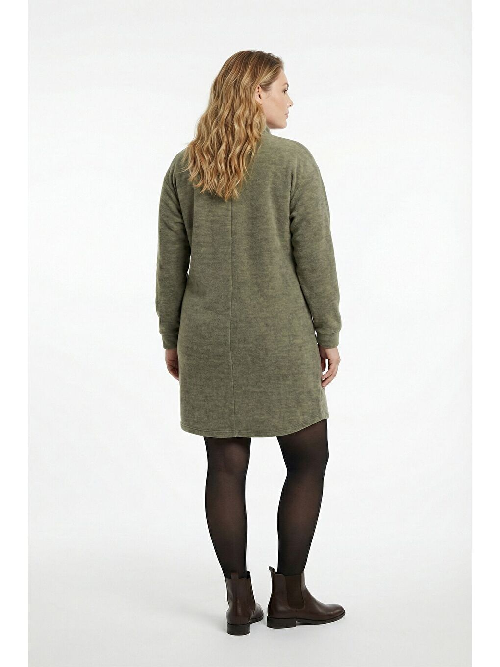 Büyük Beden Yumoş Dokulu Yeşil Midi Elbise 106-36-5