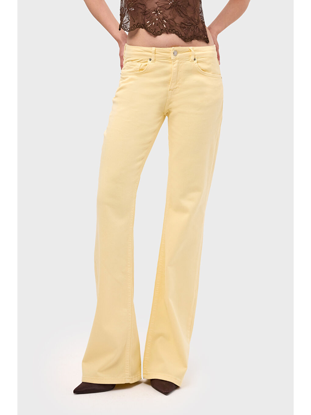 Kadın Light Sarı 6s6-108 Mid Rise Flare Fit Denim Jean