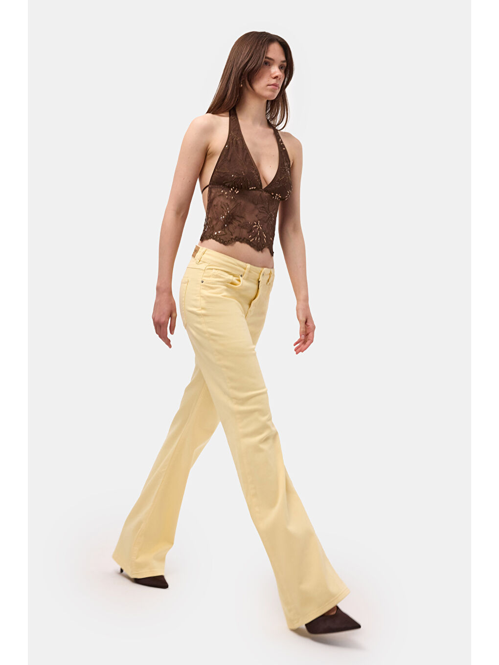 Kadın Light Sarı 6s6-108 Mid Rise Flare Fit Denim Jean-1
