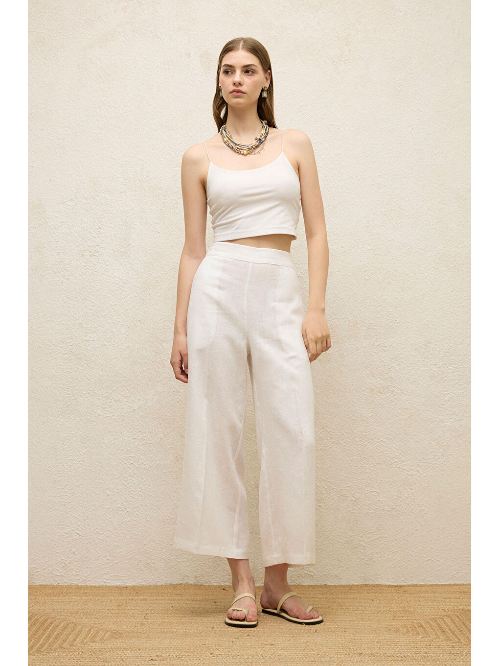 Ekru ÜTÜ İZLİ KETEN PANTOLON EKRU-4