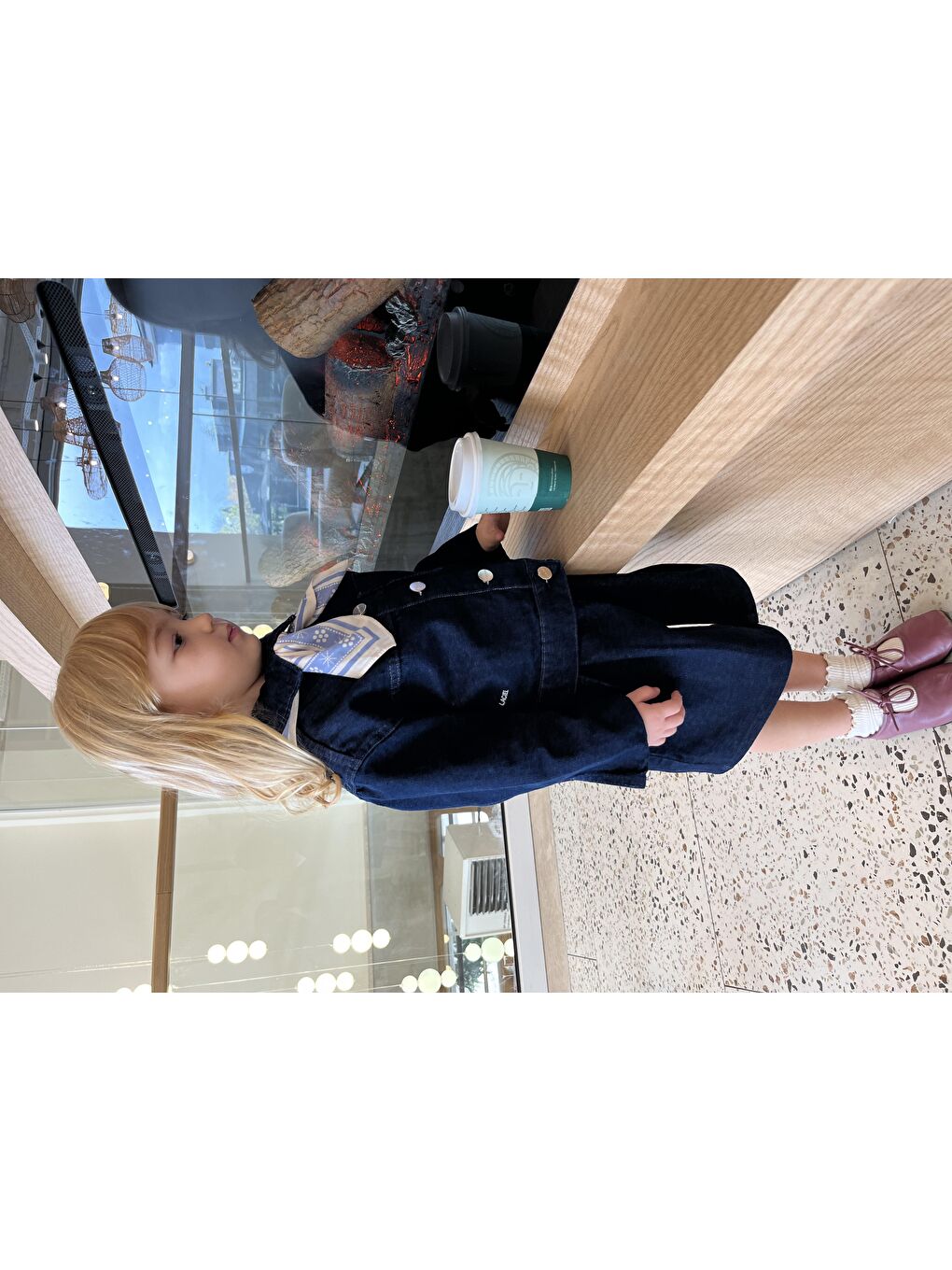 Lacivert Kız Çocuk Pamuklu Denim Ceket Ve Pileli Denim Etek Takım-4