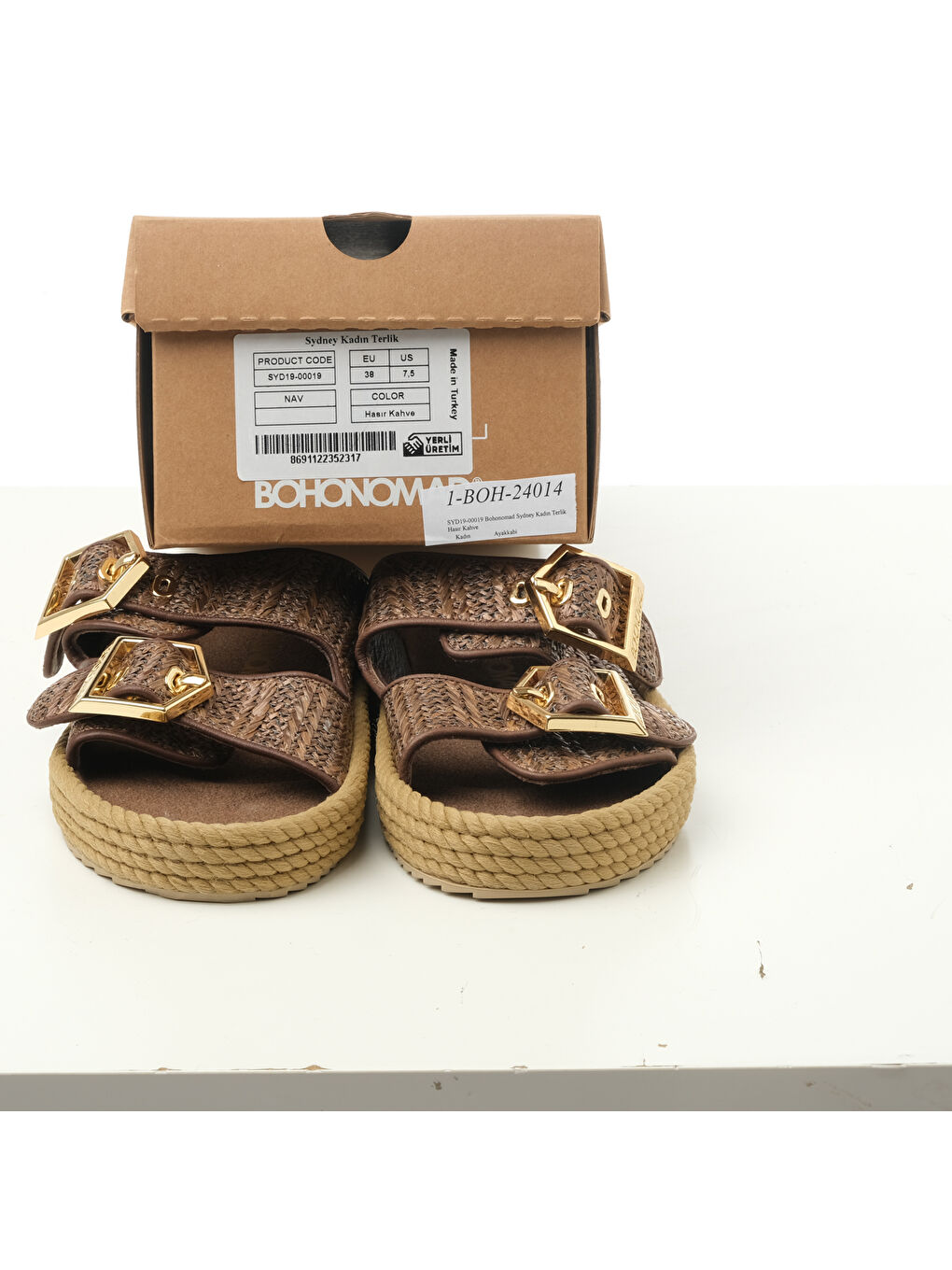 Kahverengi SYD19-00019 Sydney Kadın Hasır Terlik Kahve-5