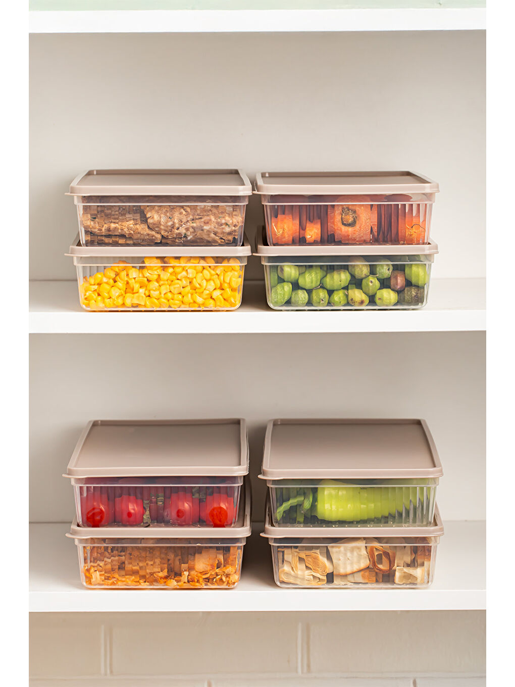 Kahverengi 5310 8li Buzdolabı Organizeri Mikrodalga Ve Derin Dondurucu Buzluk Bakliyat Saklama Kabı - 2lt-1