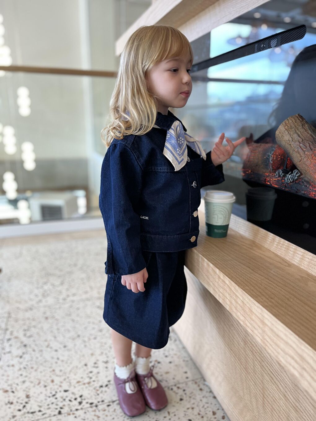 Lacivert Kız Çocuk Pamuklu Denim Ceket Ve Pileli Denim Etek Takım-5