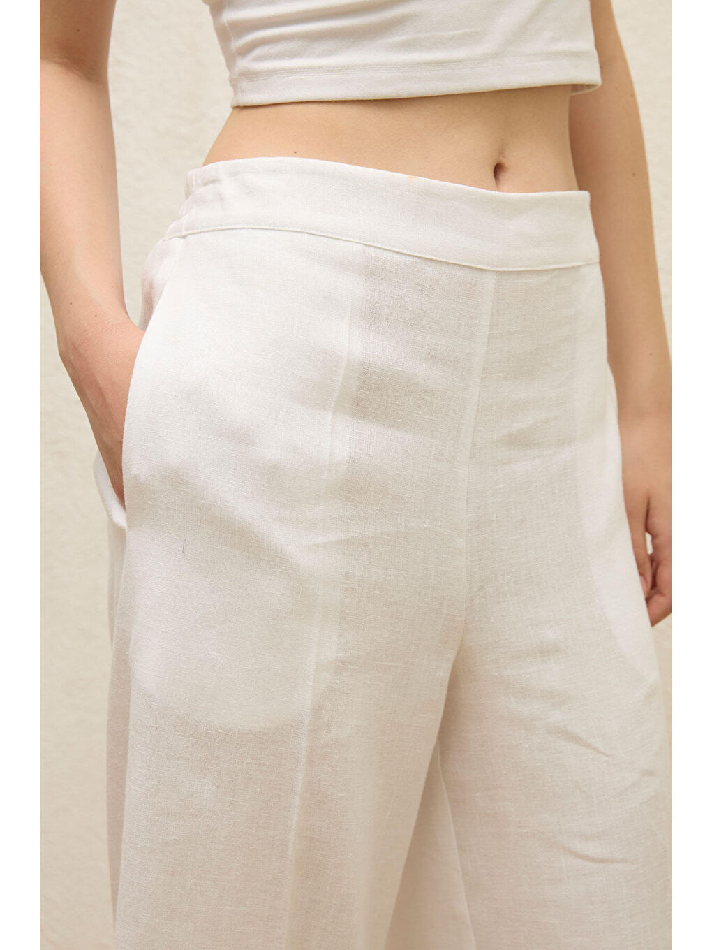 Ekru ÜTÜ İZLİ KETEN PANTOLON EKRU-6