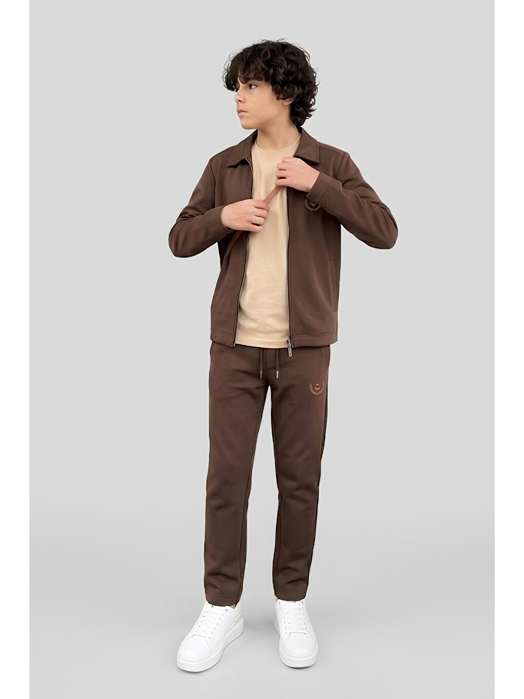 Kahverengi Erkek Çocuk 3'lü Takım (ceket+t-shirt+alt) 6-16 Yaş 12770smp-1