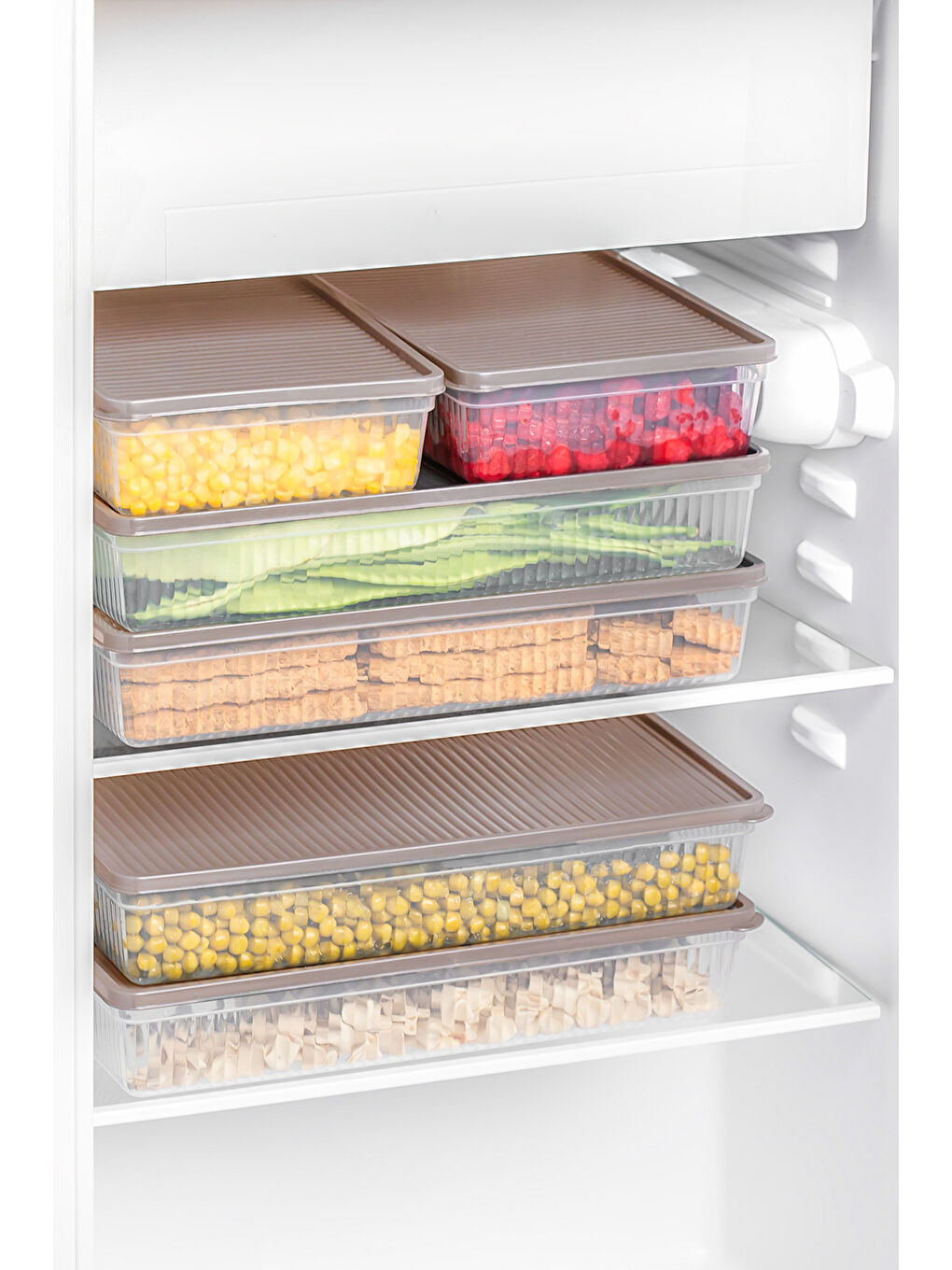 Kahverengi 5310 8li Buzdolabı Organizeri Mikrodalga Ve Derin Dondurucu Buzluk Bakliyat Saklama Kabı - 2lt-3