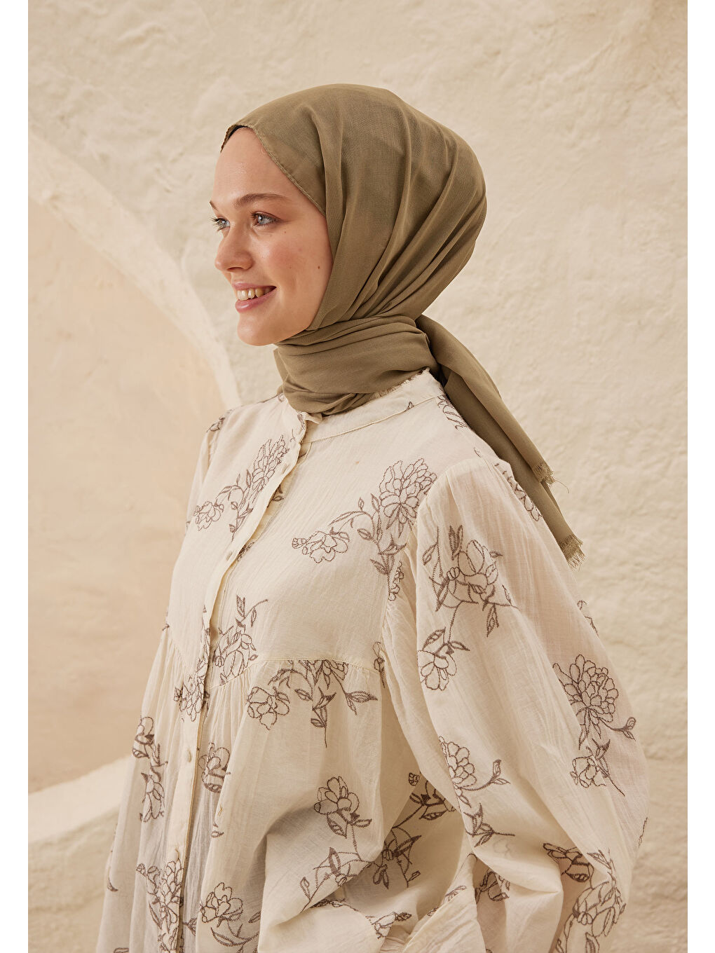 Bej İnce Pamuk Vual Şal Ceviz-1