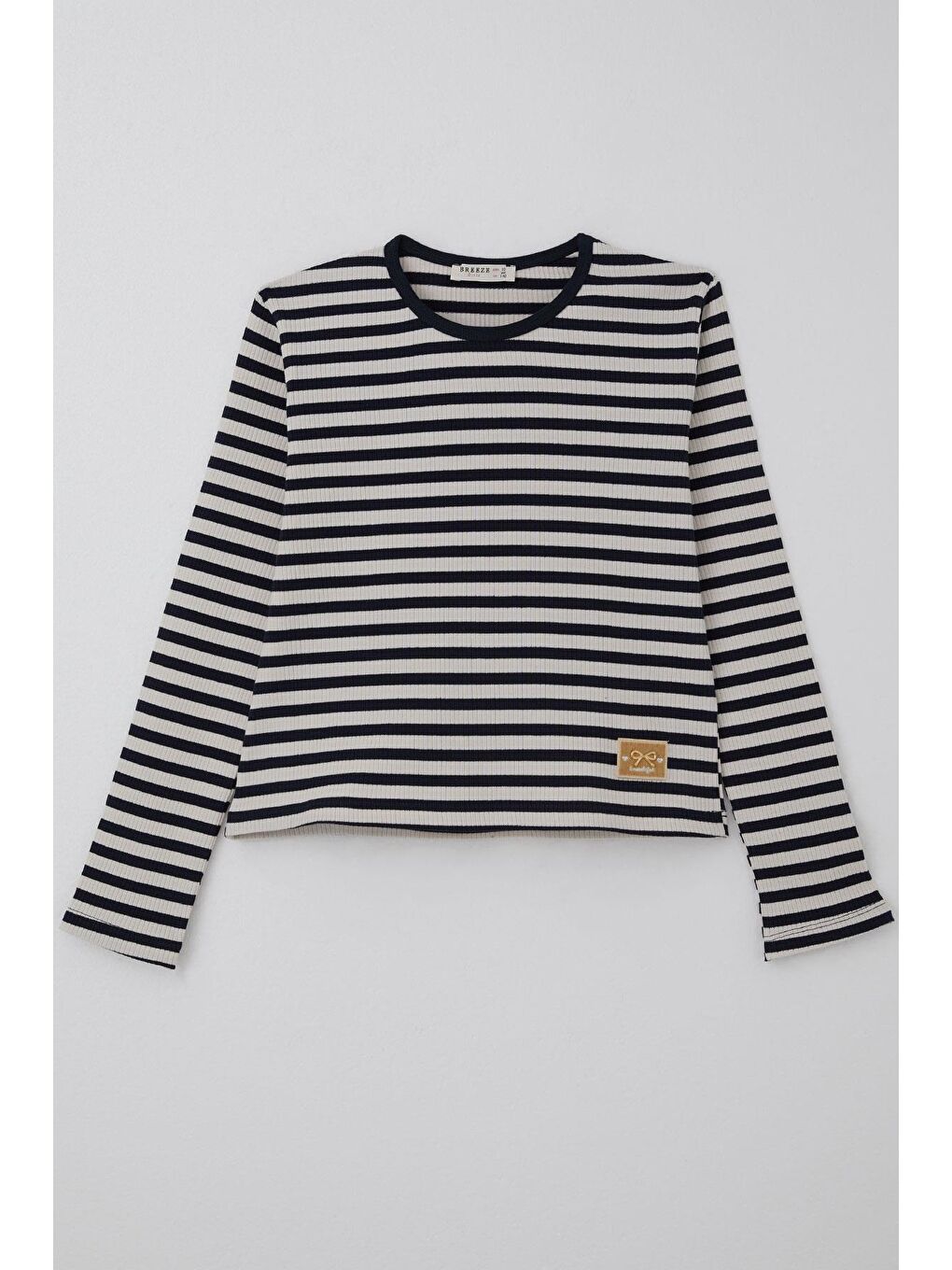 Kız Çocuk Uzun Kollu Tişört Arma Fiyonk Aksesuarlı Lacivert (9-14 Yaş)