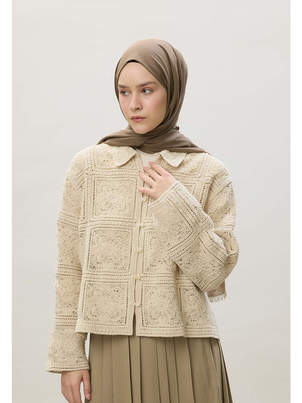 Bej İnce Pamuk Vual Şal Ceviz-2