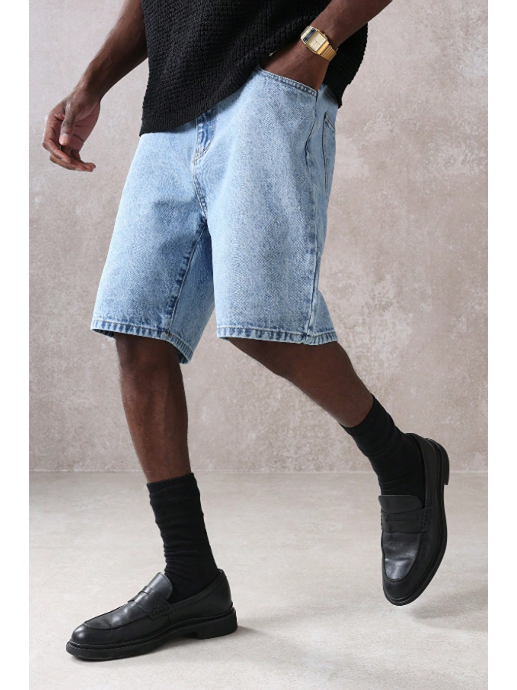 Erkek Baggy Fit Jean Şort Lacivert-1