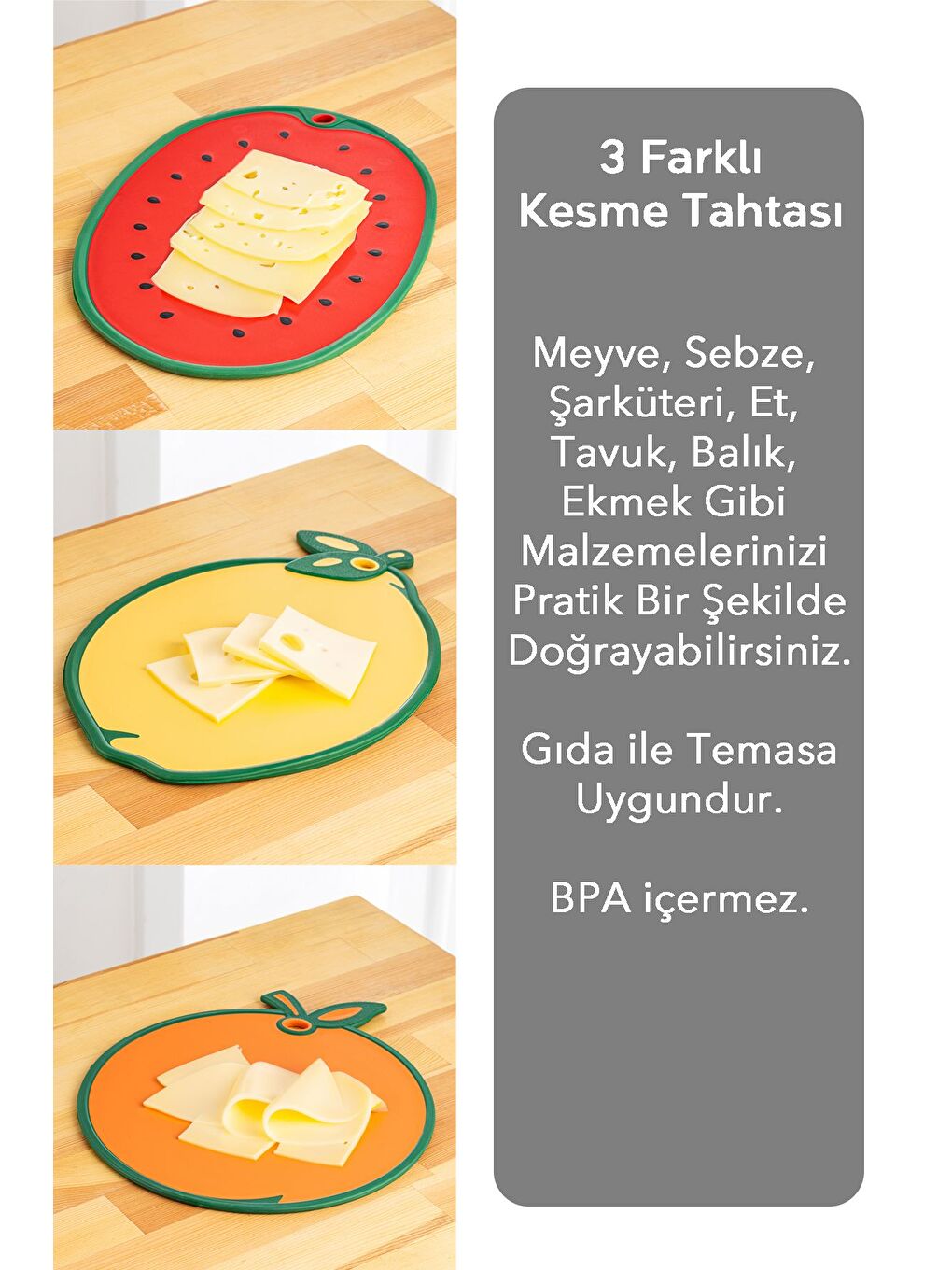 Karışık 3 Parça Kesme Doğrama Tahtası Seti Meyve Şekilli Kesme Tahtası Kesim Tahtası Seti 3'lü Set-2