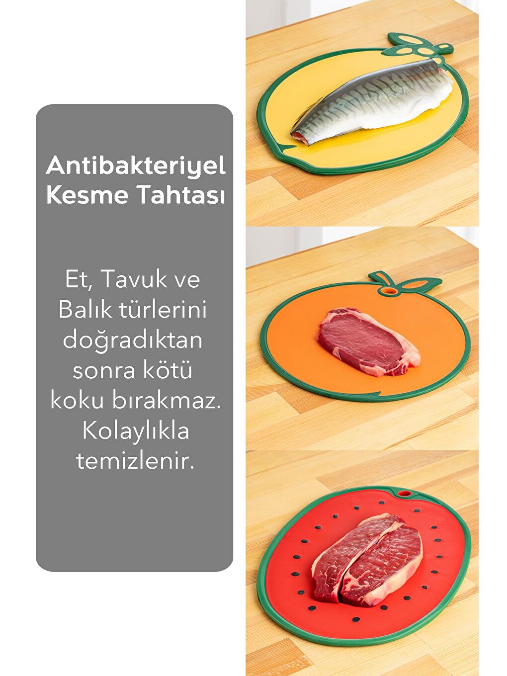 Karışık 3 Parça Kesme Doğrama Tahtası Seti Meyve Şekilli Kesme Tahtası Kesim Tahtası Seti 3'lü Set-3