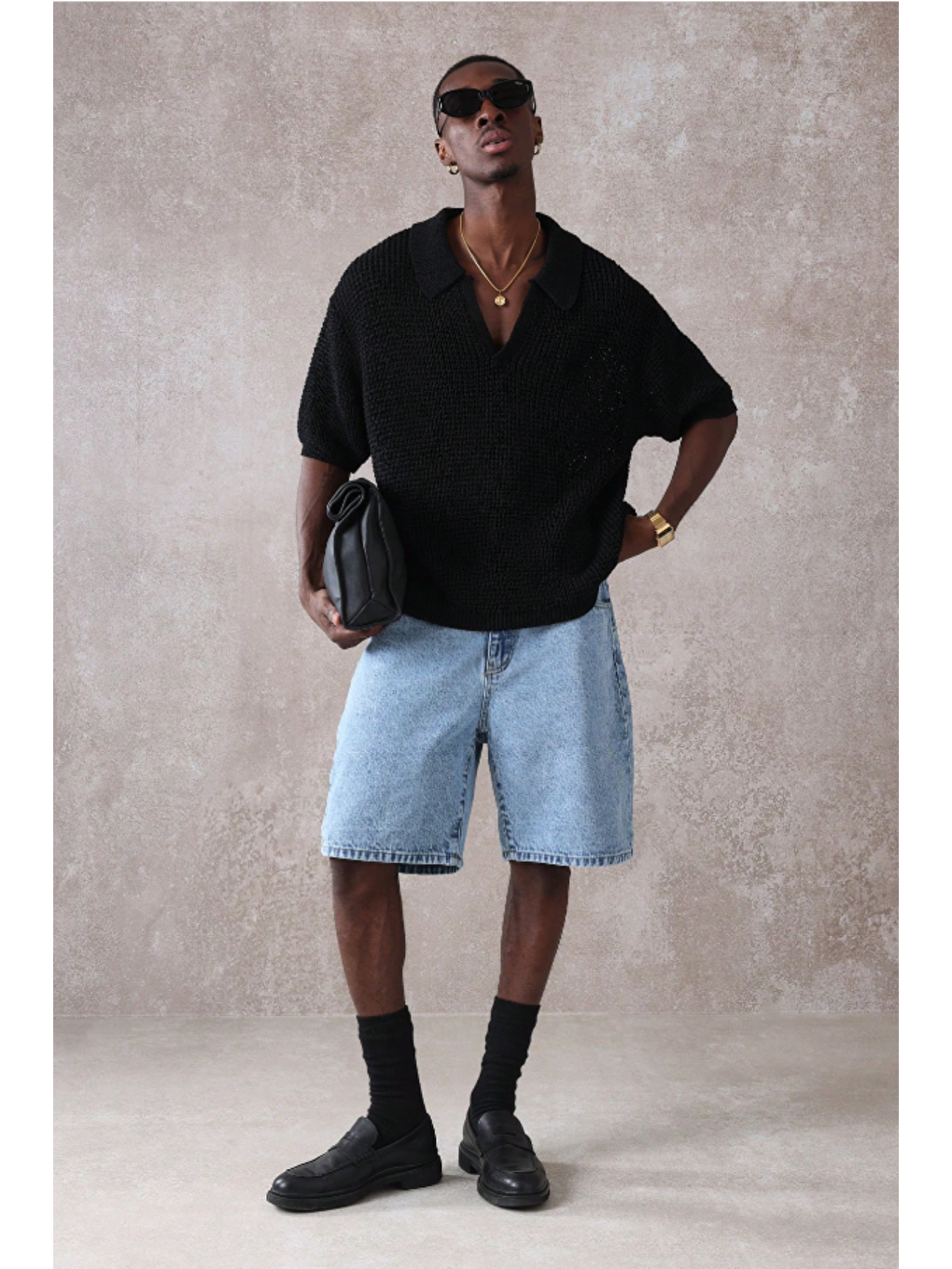 Erkek Baggy Fit Jean Şort Lacivert-2