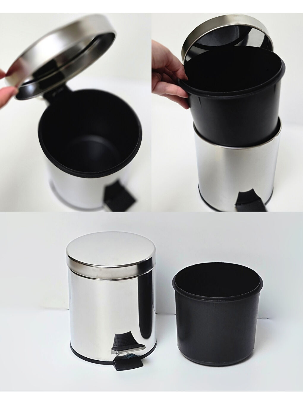 Gri Asma Aparatlı Pedallı Krom Metal 3 Litrelik Çöp Kovası | Hijyenik ve Kullanışlı Tasarım | Otel B-6