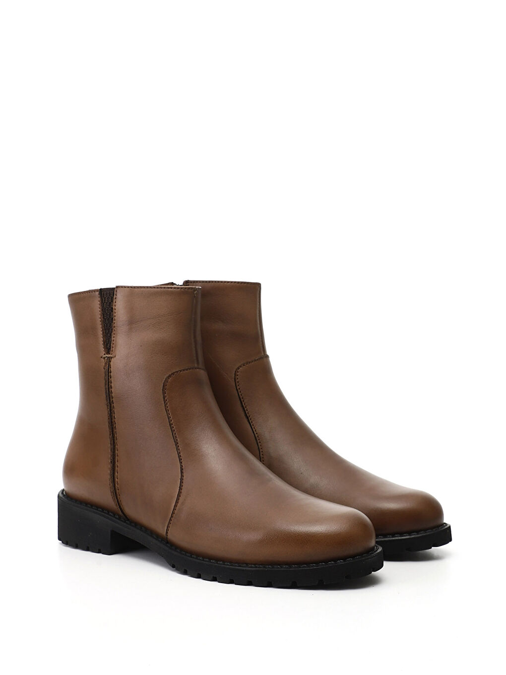 Kahverengi Kadın KOYU VİZON Fermuarlı Kauçuk Taban Hakiki Deri Bot-1