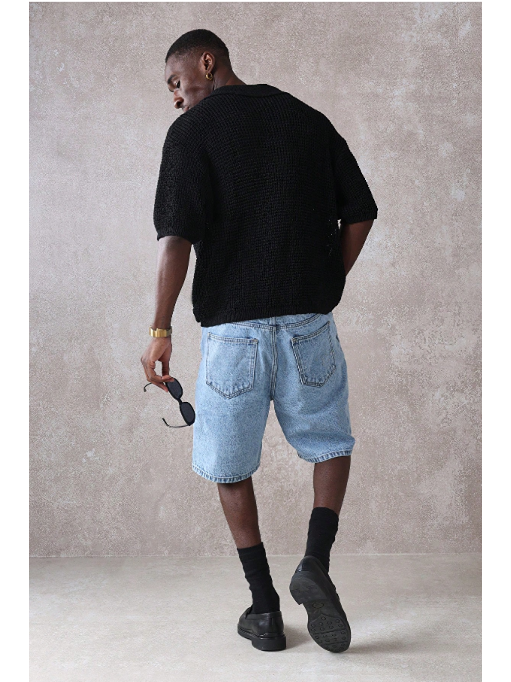 Erkek Baggy Fit Jean Şort Lacivert-4