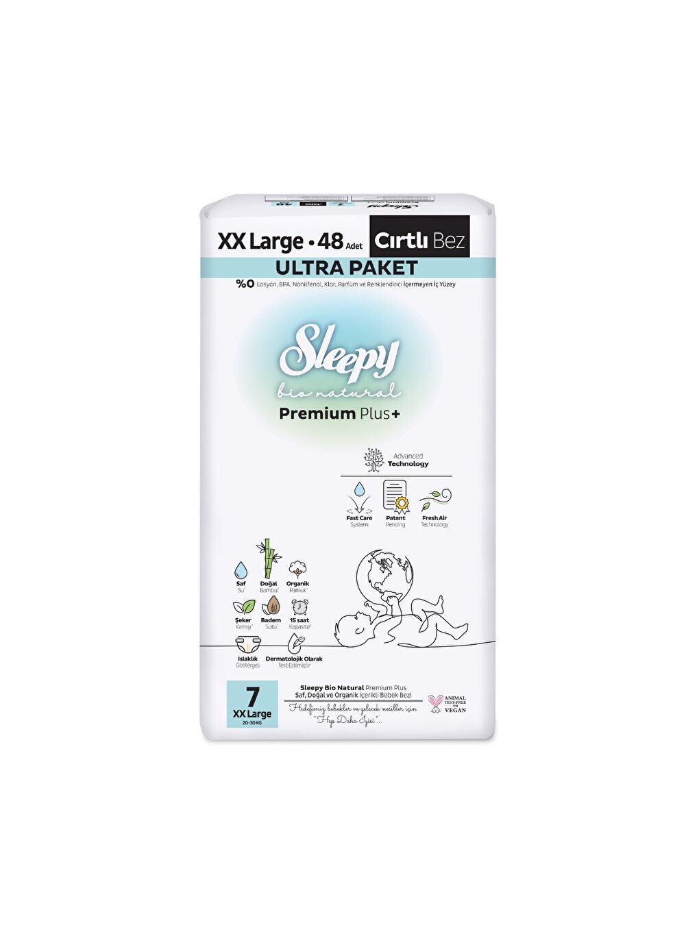 Bio Natural Premium Plus Ultra Paket Bebek Bezi 7 Numara Xxlarge 48 Adet-1