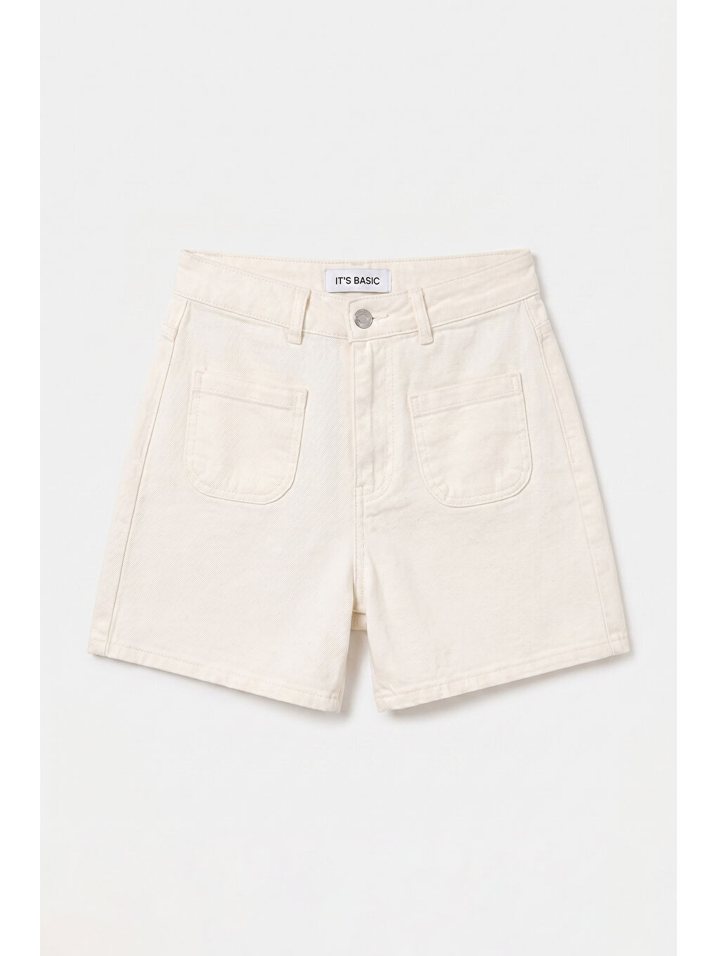 Kadın Kırık Beyaz 7s6-101 Midi Mom Fit Elastan Kumaş Denim Şort-2