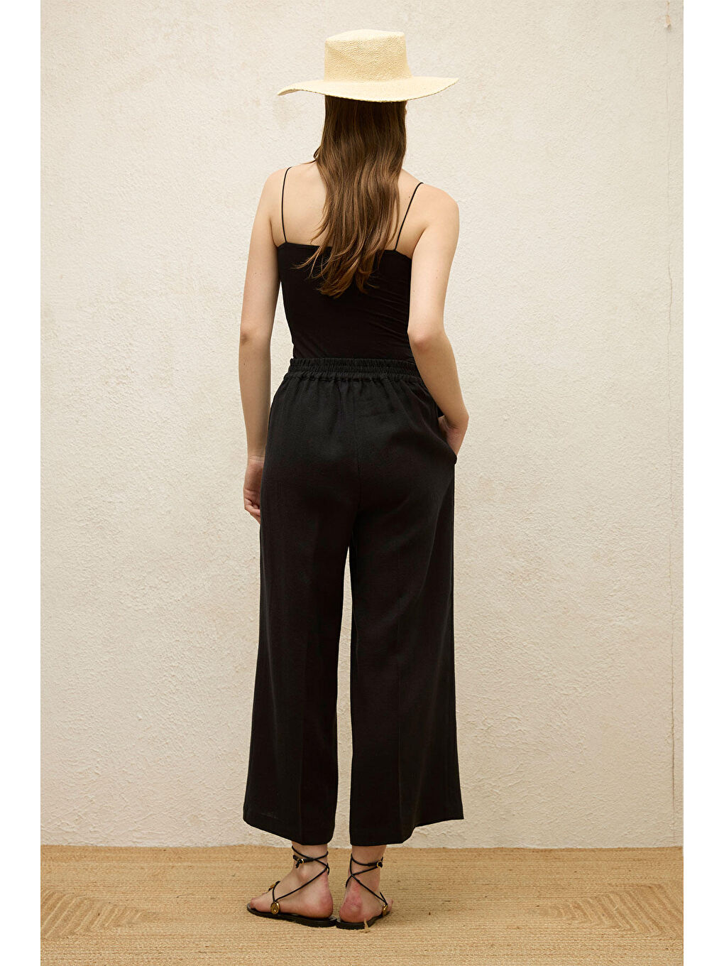 Siyah ÜTÜ İZLİ KETEN PANTOLON SİYAH-7