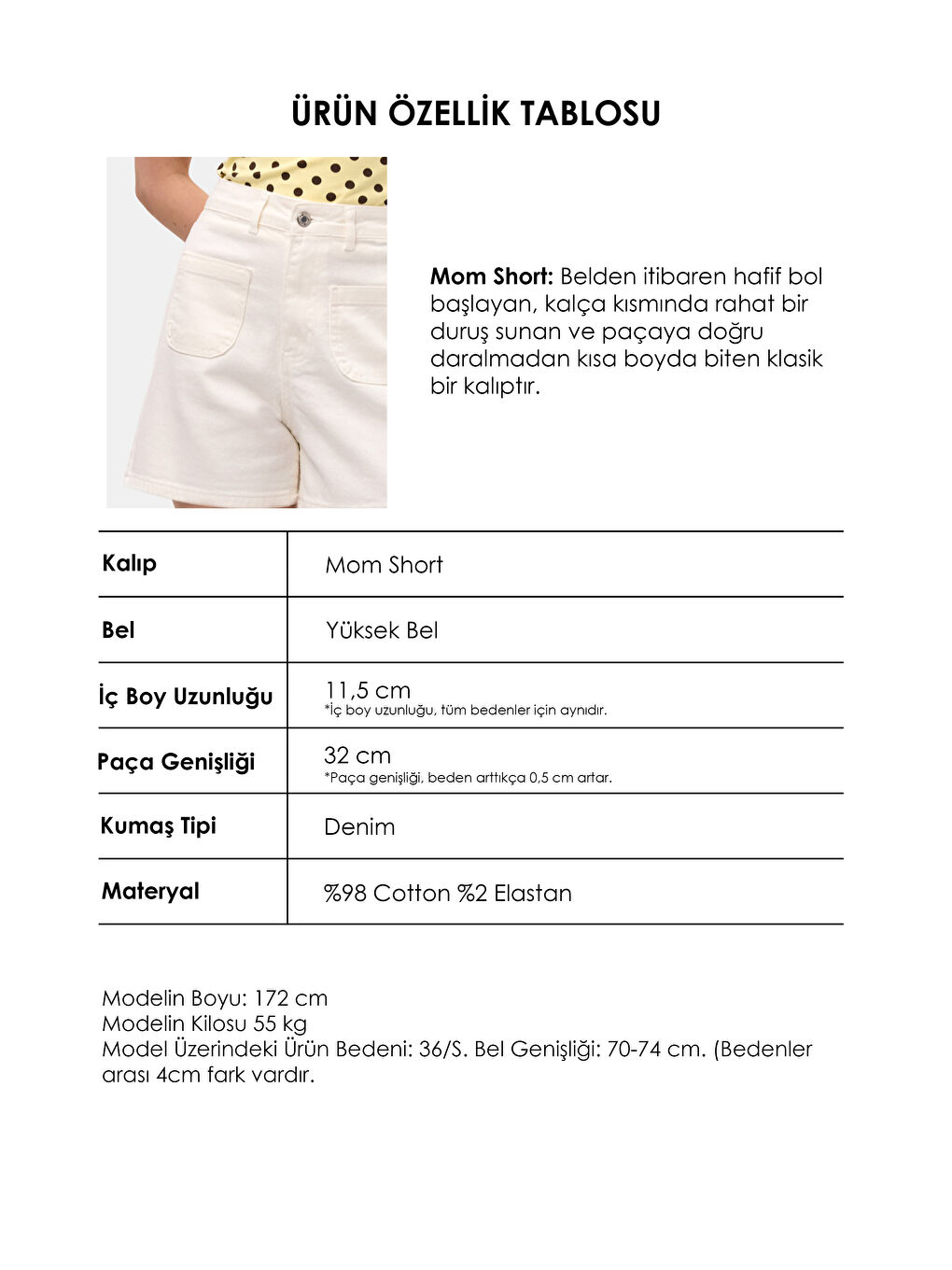 Kadın Kırık Beyaz 7s6-101 Midi Mom Fit Elastan Kumaş Denim Şort-4
