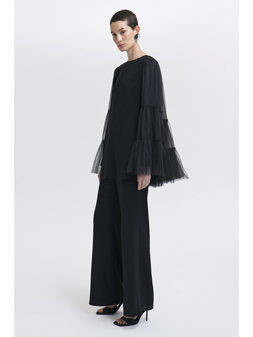 Siyah Tül Kol Detaylı Tunik Pantolon Takım-2