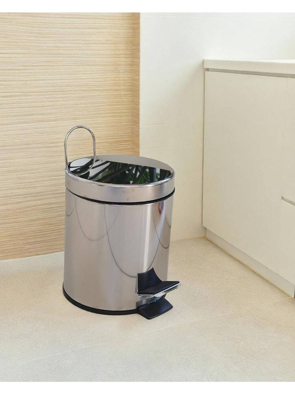 Gri Asma Aparatlı Pedallı Krom Metal 3 Litrelik Çöp Kovası | Hijyenik ve Kullanışlı Tasarım | Otel B-7